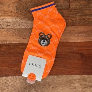 Bright orange Gucci bear socks low cut